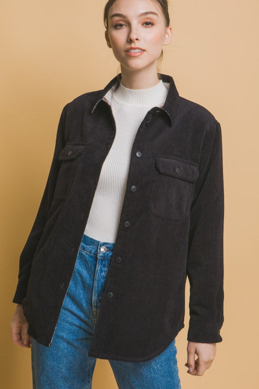 Black Corduroy Reversible Shacket
