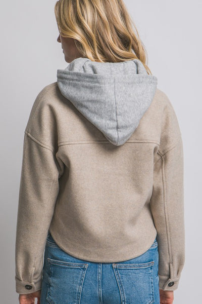 Oatmeal Cropped Shacket With Removable Hood