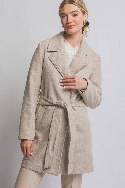 Tie Front Oatmeal Coat