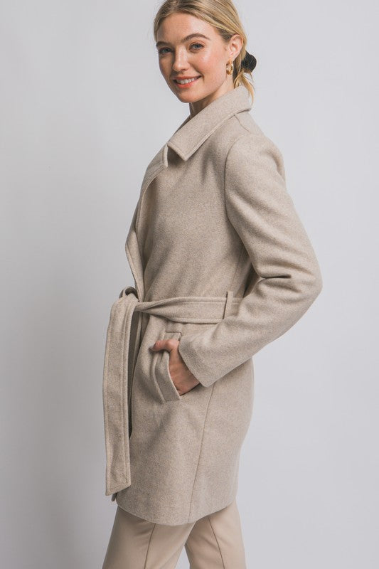 Tie Front Oatmeal Coat