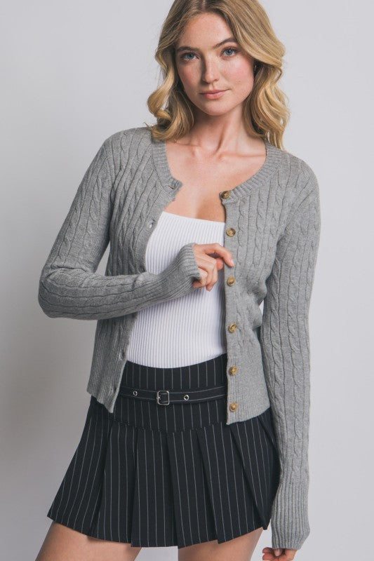 Cozy Cable Knit Fog Cardigan