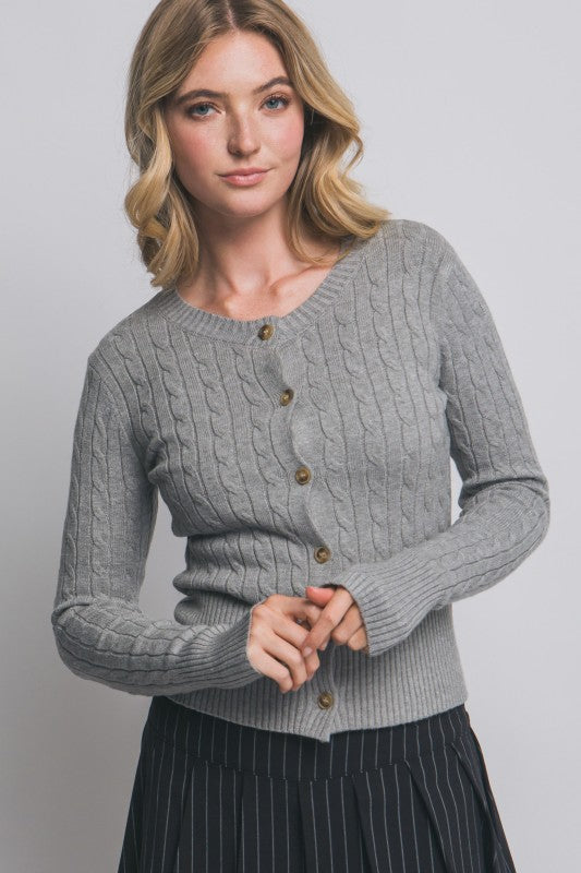 Cozy Cable Knit Fog Cardigan