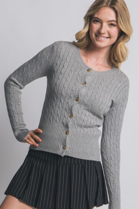 Cozy Cable Knit Fog Cardigan