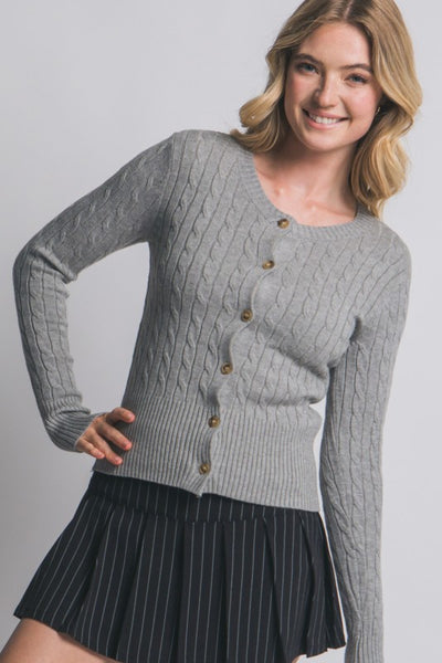 Cozy Cable Knit Fog Cardigan