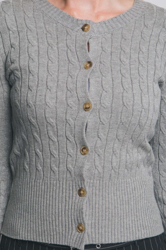 Cozy Cable Knit Fog Cardigan