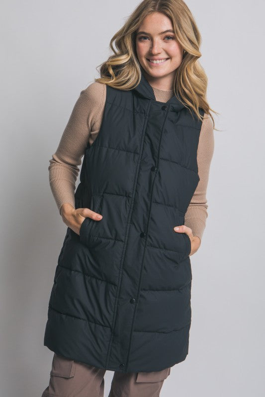 Black Long Puffer Vest