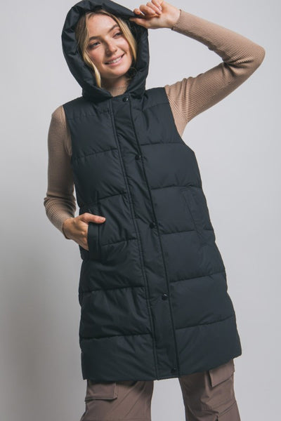 Black Long Puffer Vest