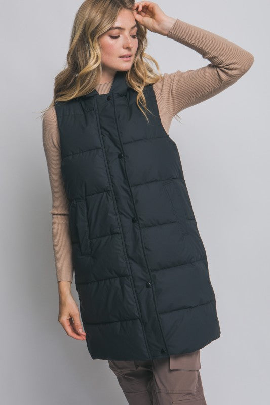 Black Long Puffer Vest
