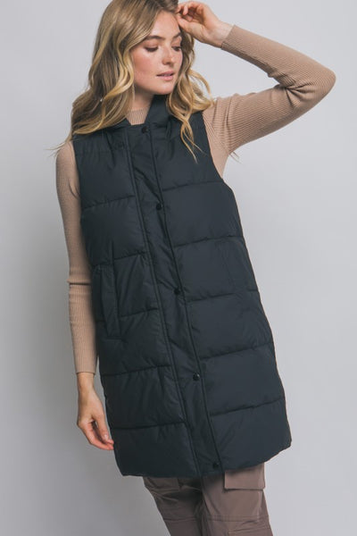 Black Long Puffer Vest