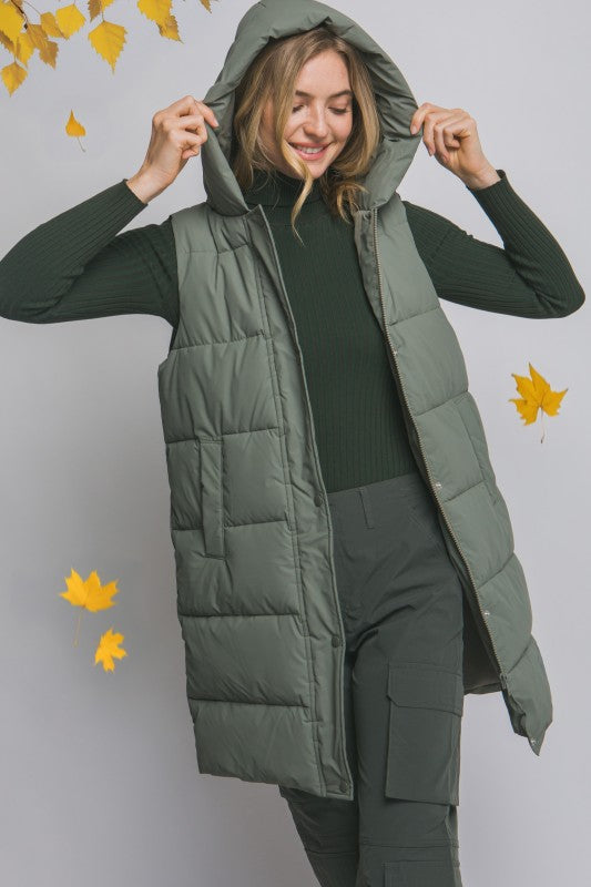 Sage Long Puffer Vest