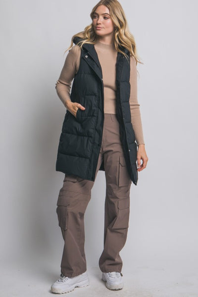 Black Long Puffer Vest