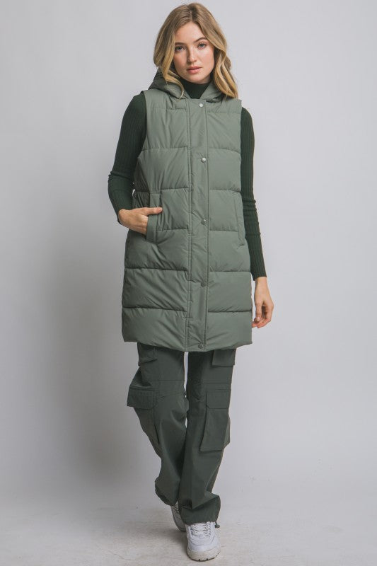 Sage Long Puffer Vest