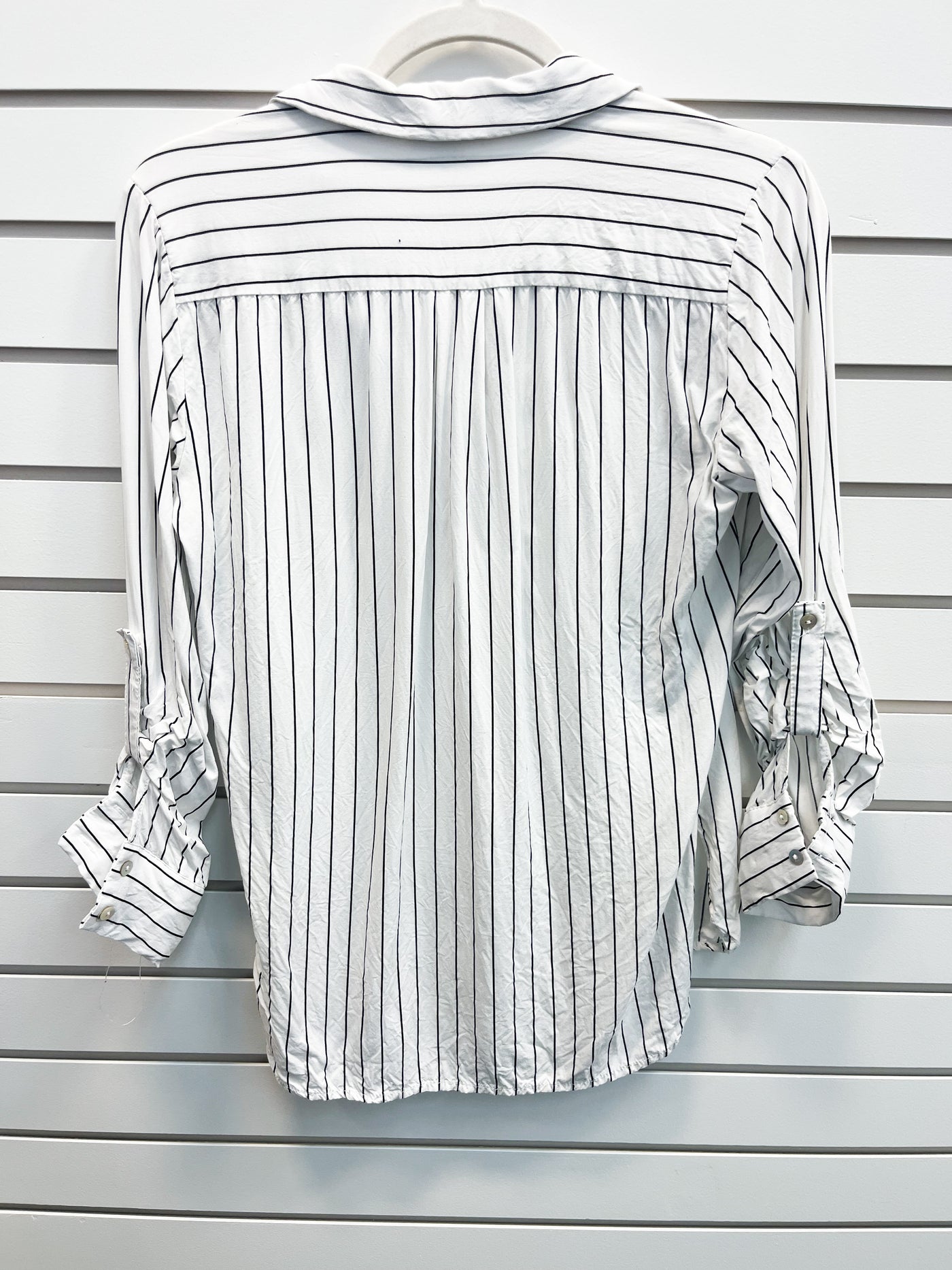 REVAMPED striped button up top