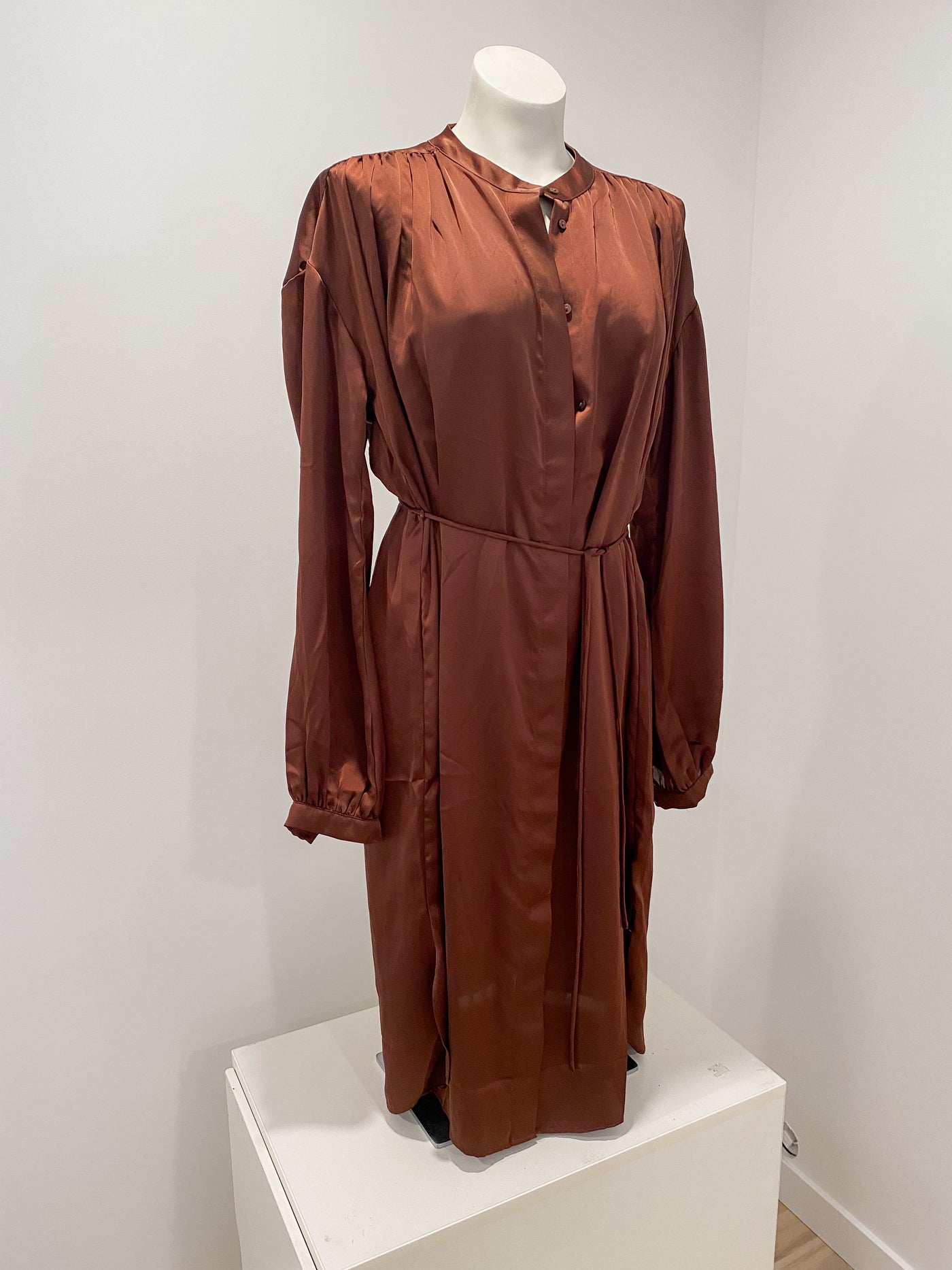 Chocolate Brown Satin Midi Dress