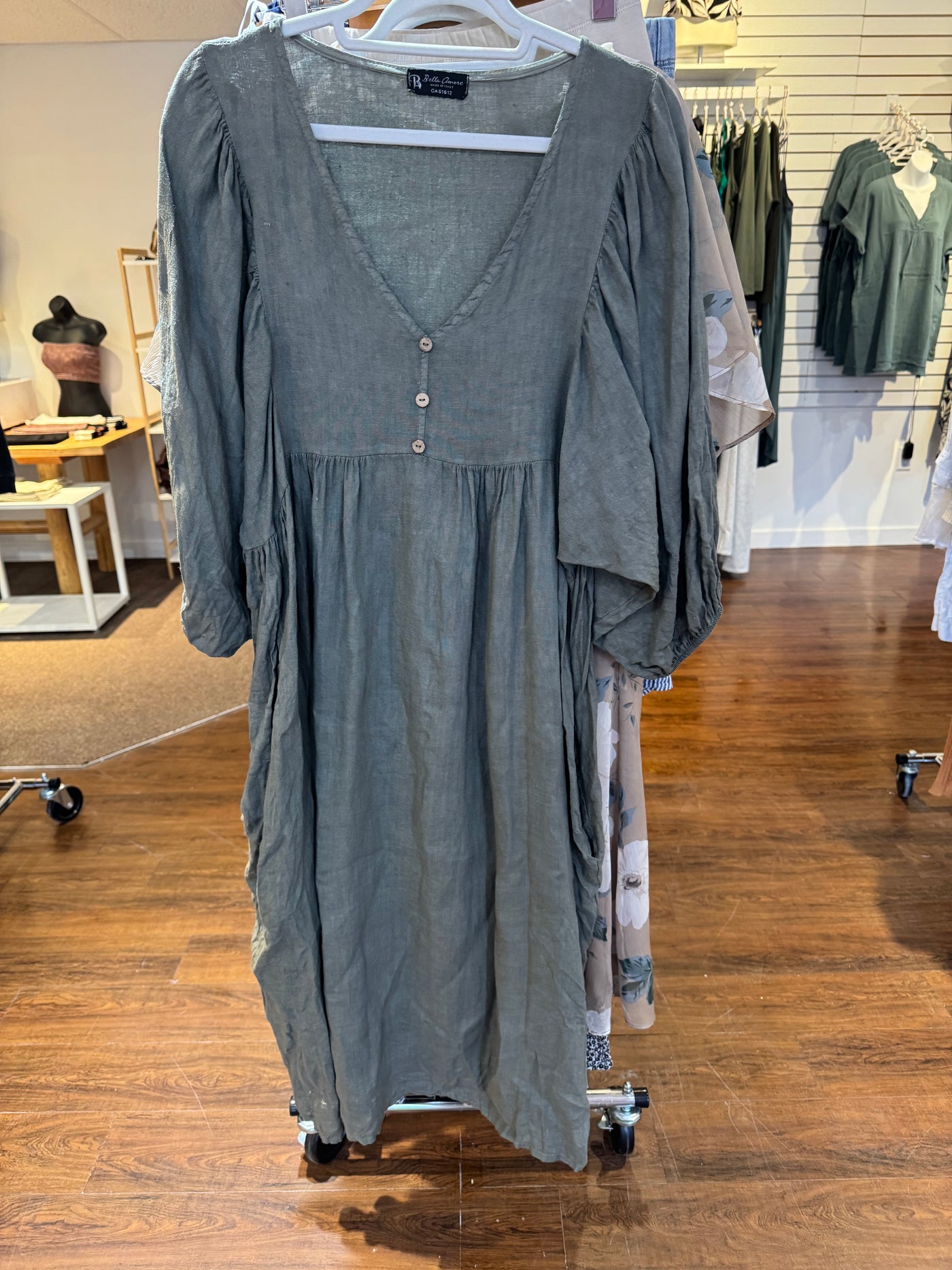 Dusty Green Linen Dress