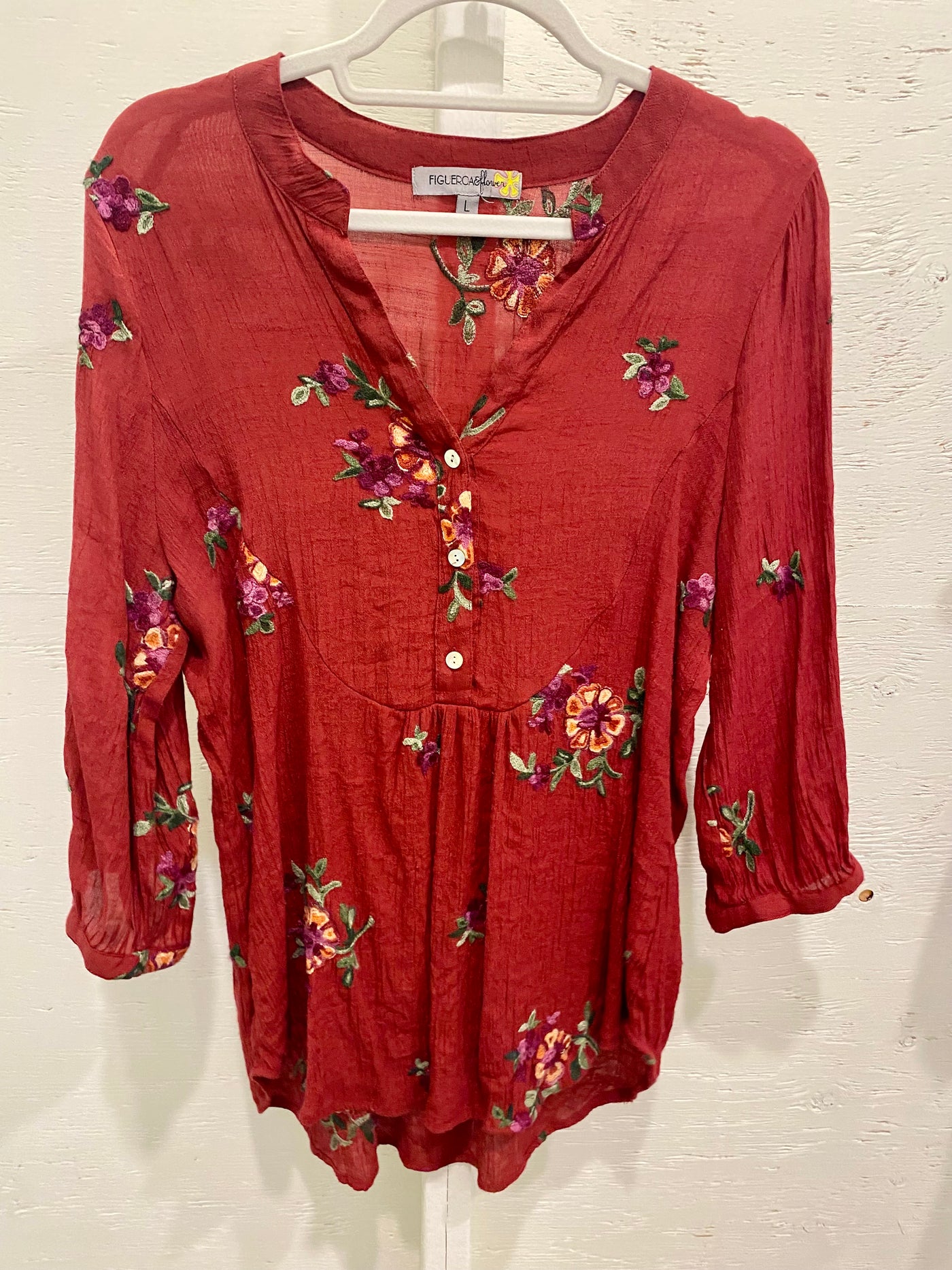 Red Floral Buttoned Blouse