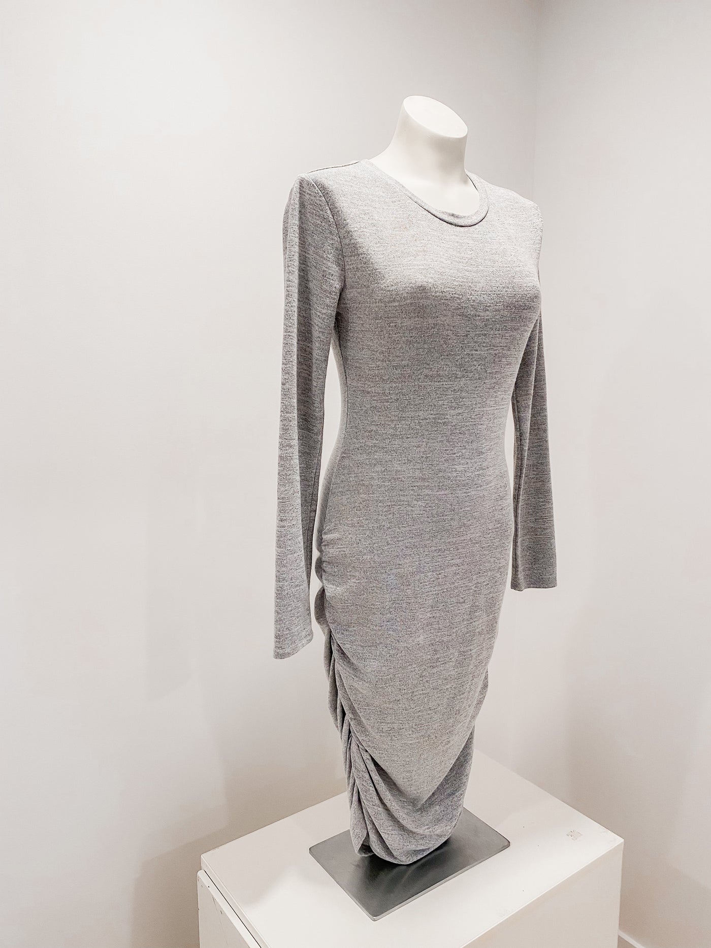 Long Sleeve Cozy Grey Midi Dress