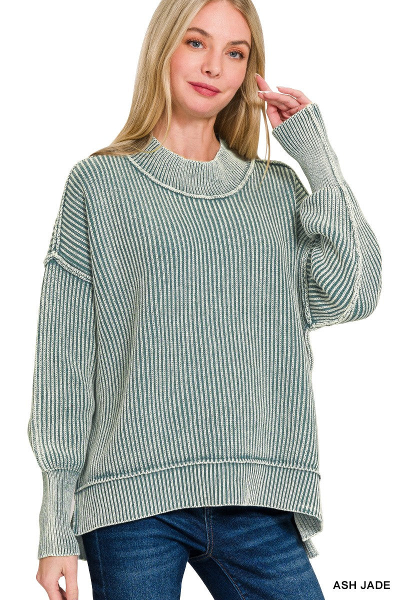 Jade Cotton Ribbed Sweater