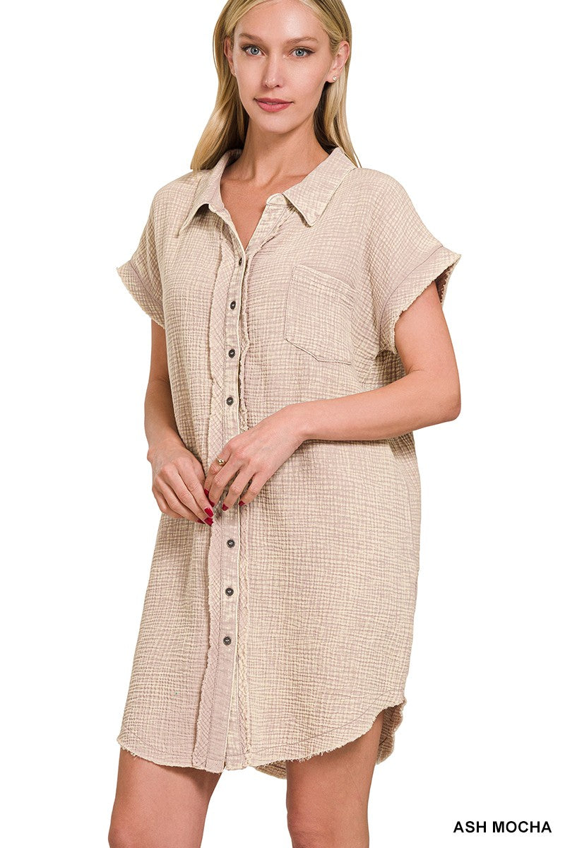 Sand Button Down Dress