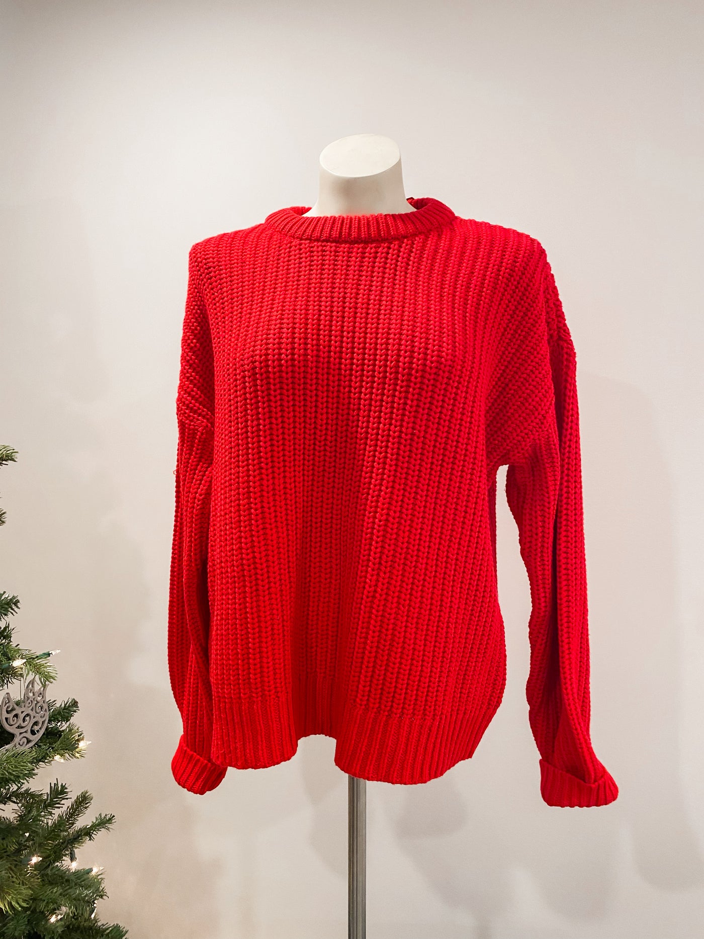 Red Knit Crewneck Sweater