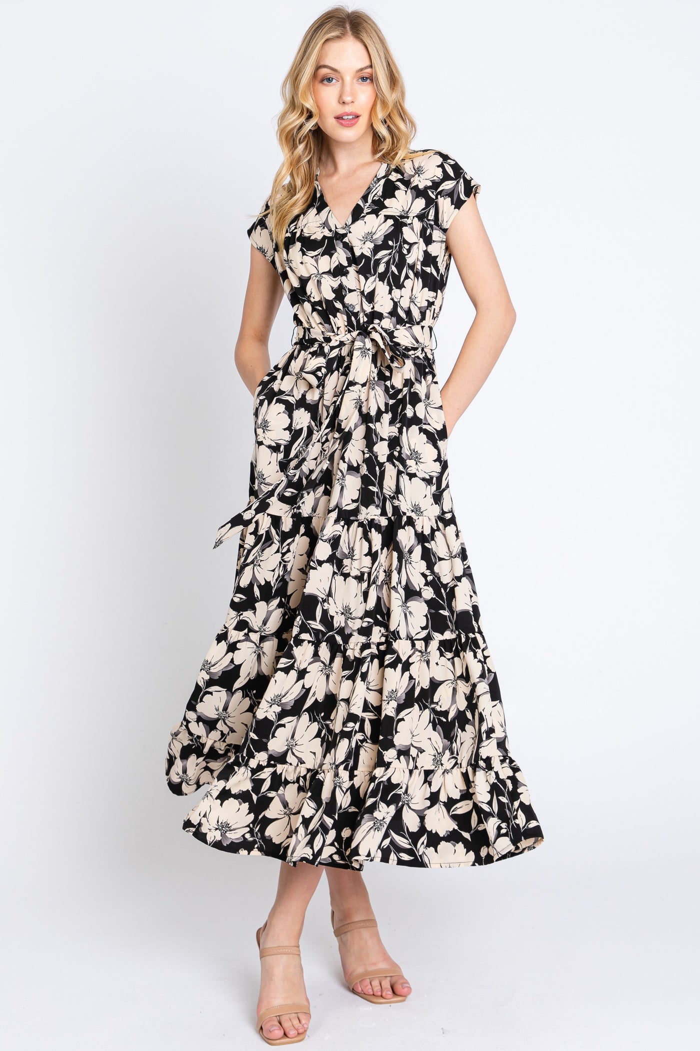 Black & White Floral Midi Dress