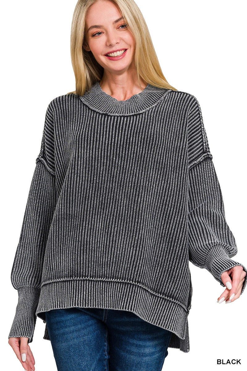Black Cotton Oversized Sweater