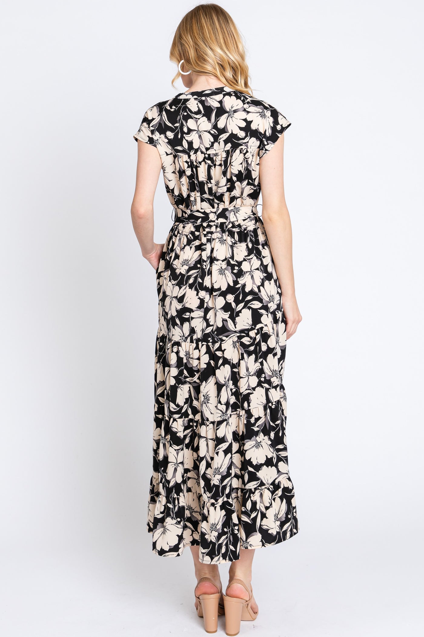 Black & White Floral Midi Dress