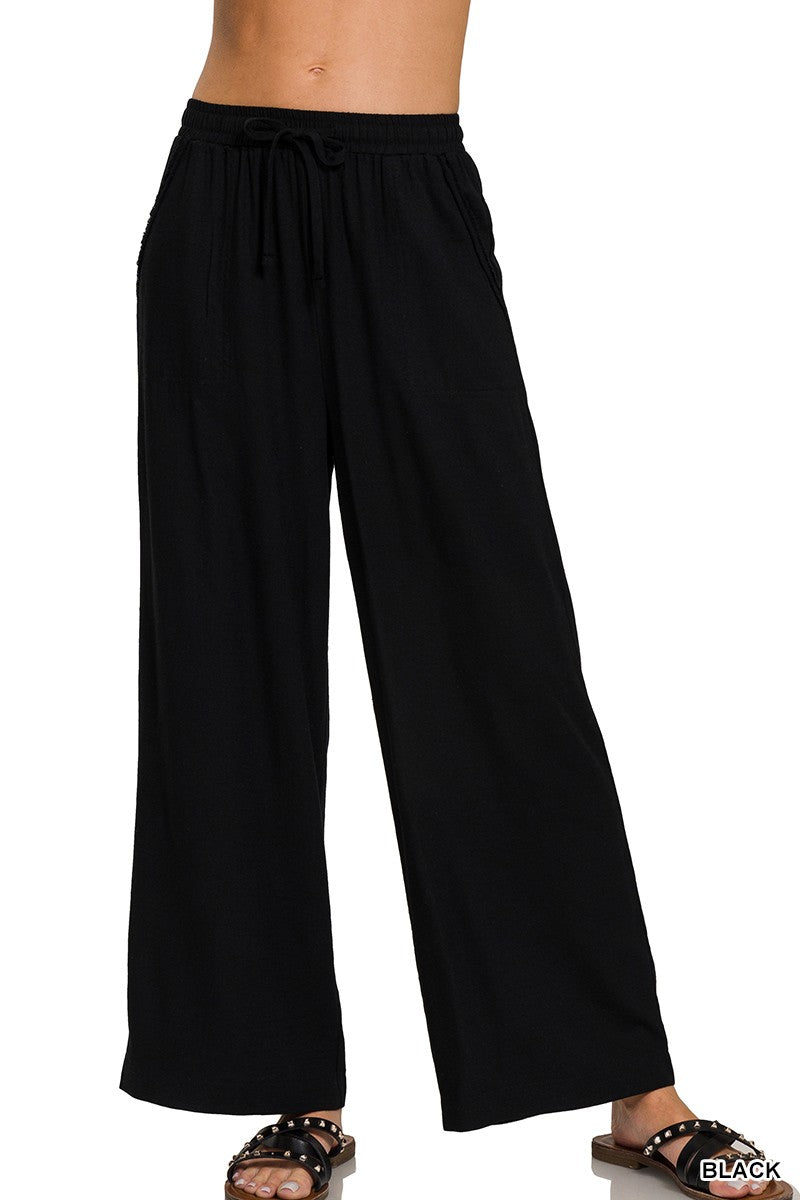 Black Linen Blend Lounge Pants