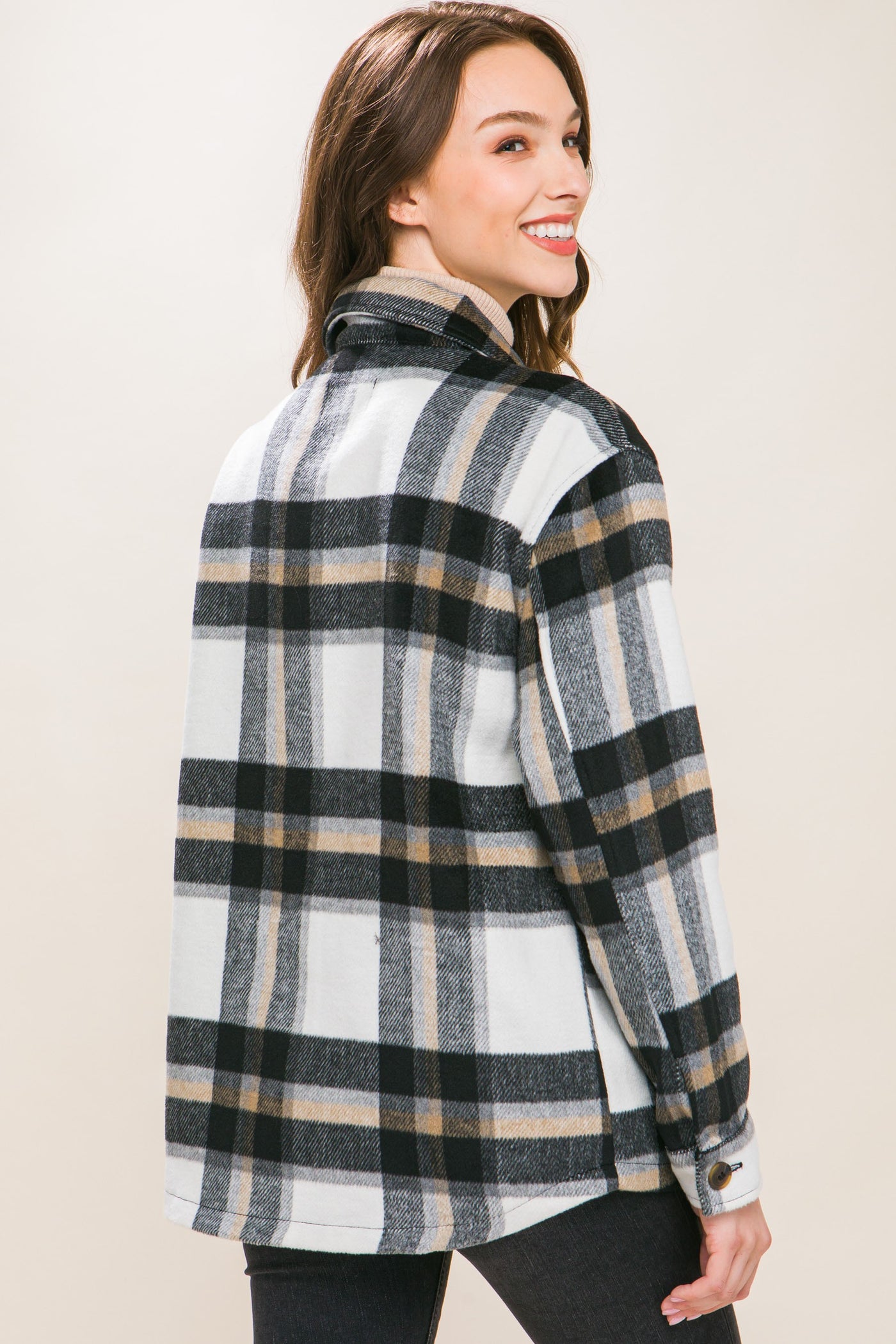 Wool Plaid Button Up Shacket
