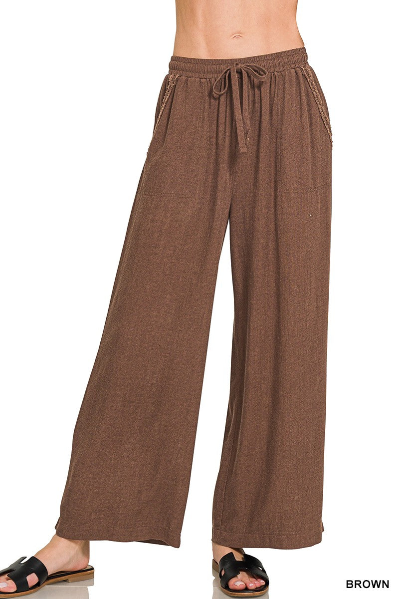 Brown Linen Blend Lounge Pants