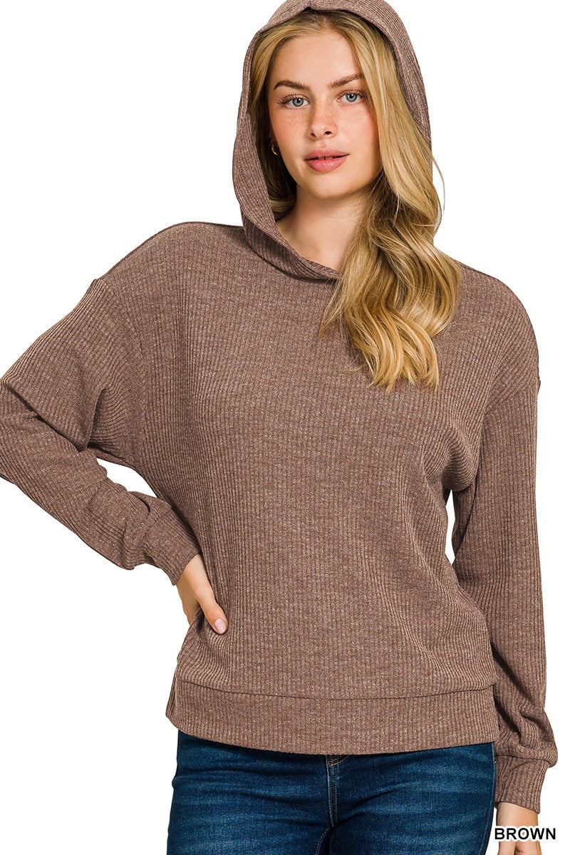 Mocha Ribbed Lounge Hoodie