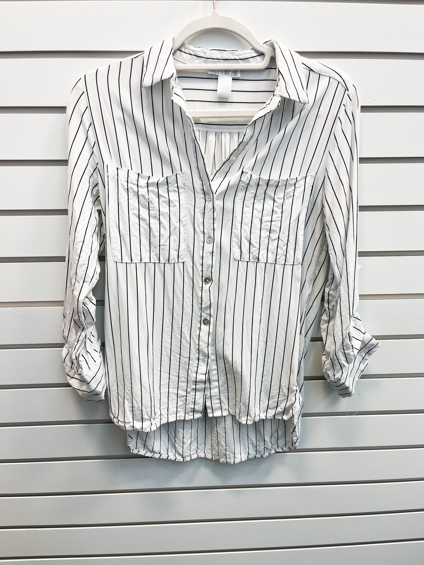 REVAMPED striped button up top