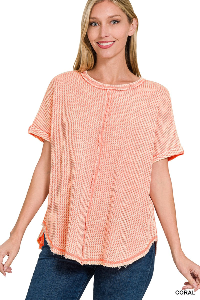 Coral Waffle Knit Tee Shirt