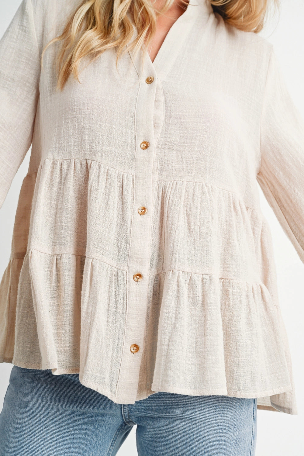 Cotton Oatmeal Babydoll Blouse