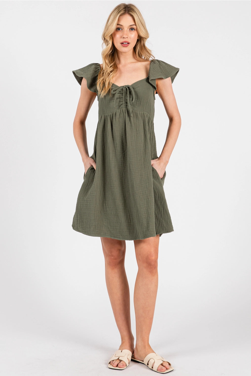 Olive Bloom Cotton Sundress