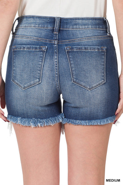 Mid Rise Longer Style Denim Shorts