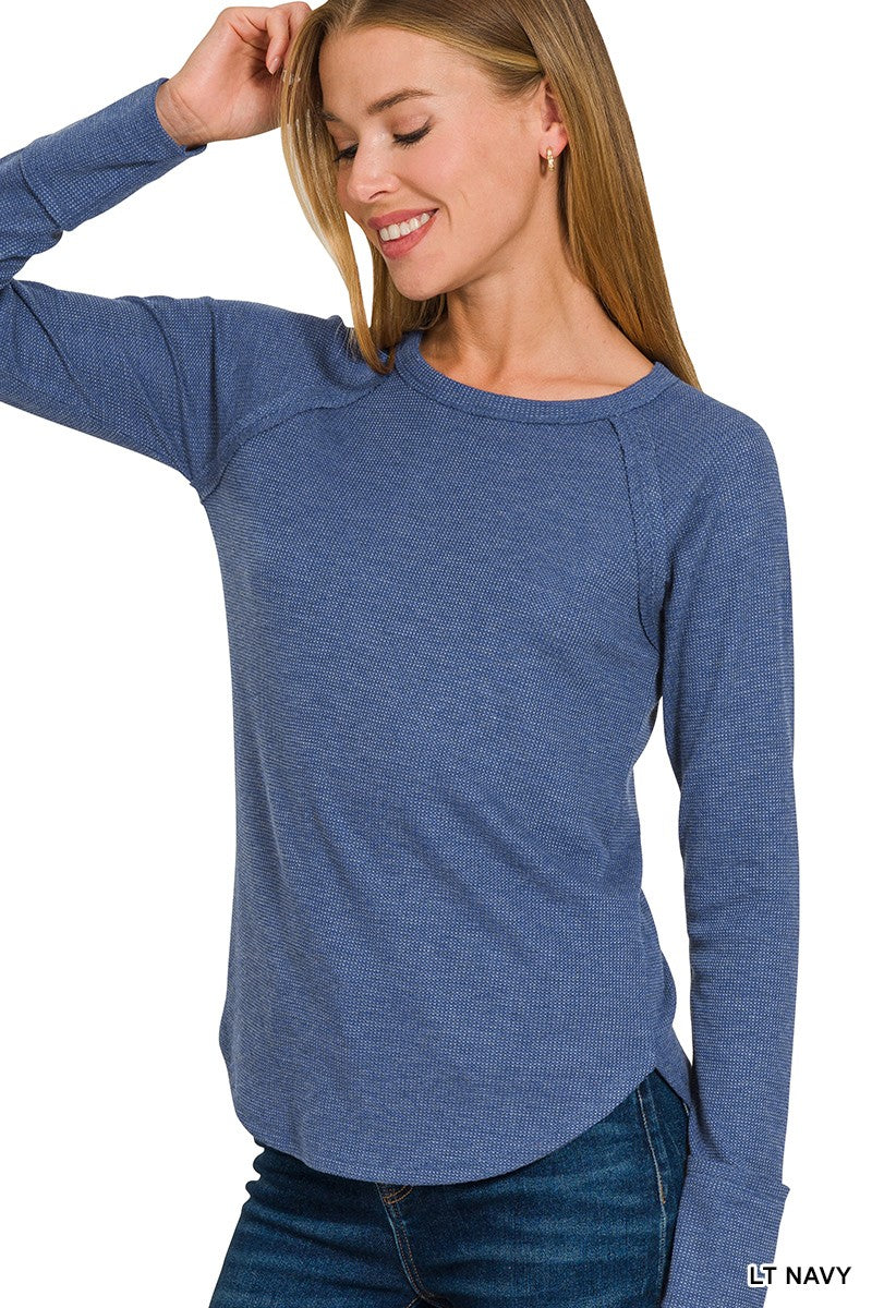 Denim Waffle Knit Long Sleeve