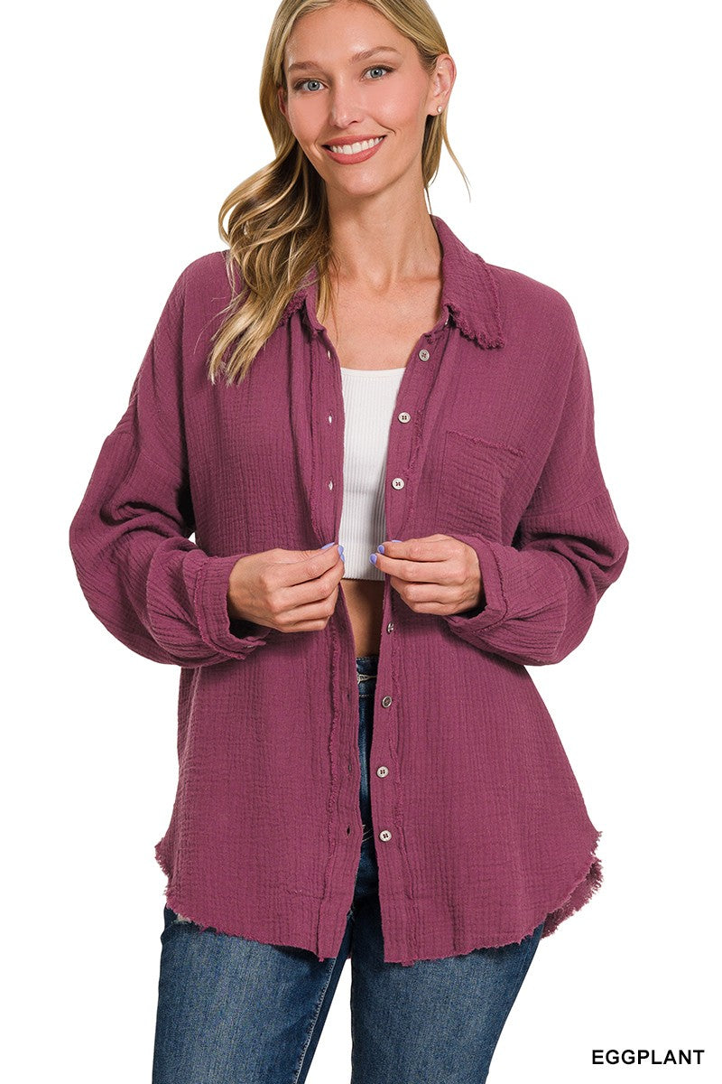 Plum Cotton Button Down