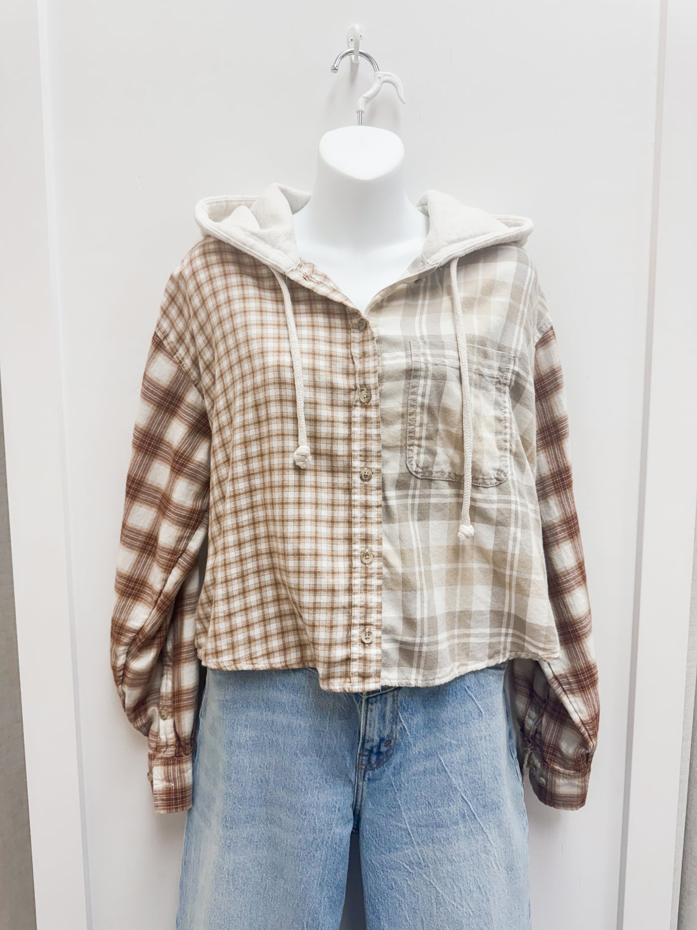 American Eagle Plaid Cropped Hoodie
