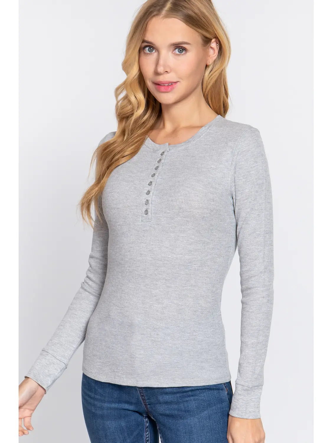 Light Grey Henley Thermal Long Sleeve