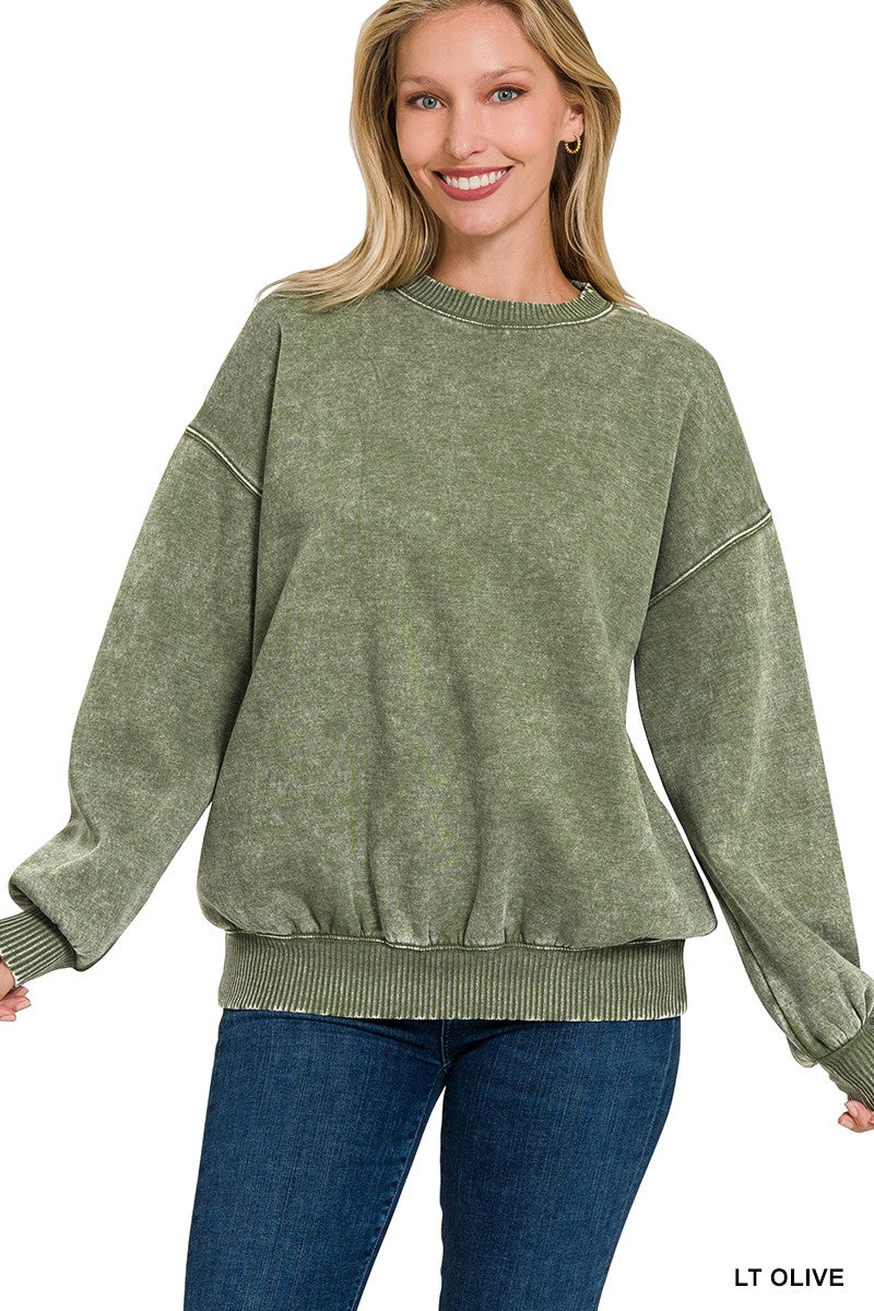 Light Olive Fleece Crewneck Sweater