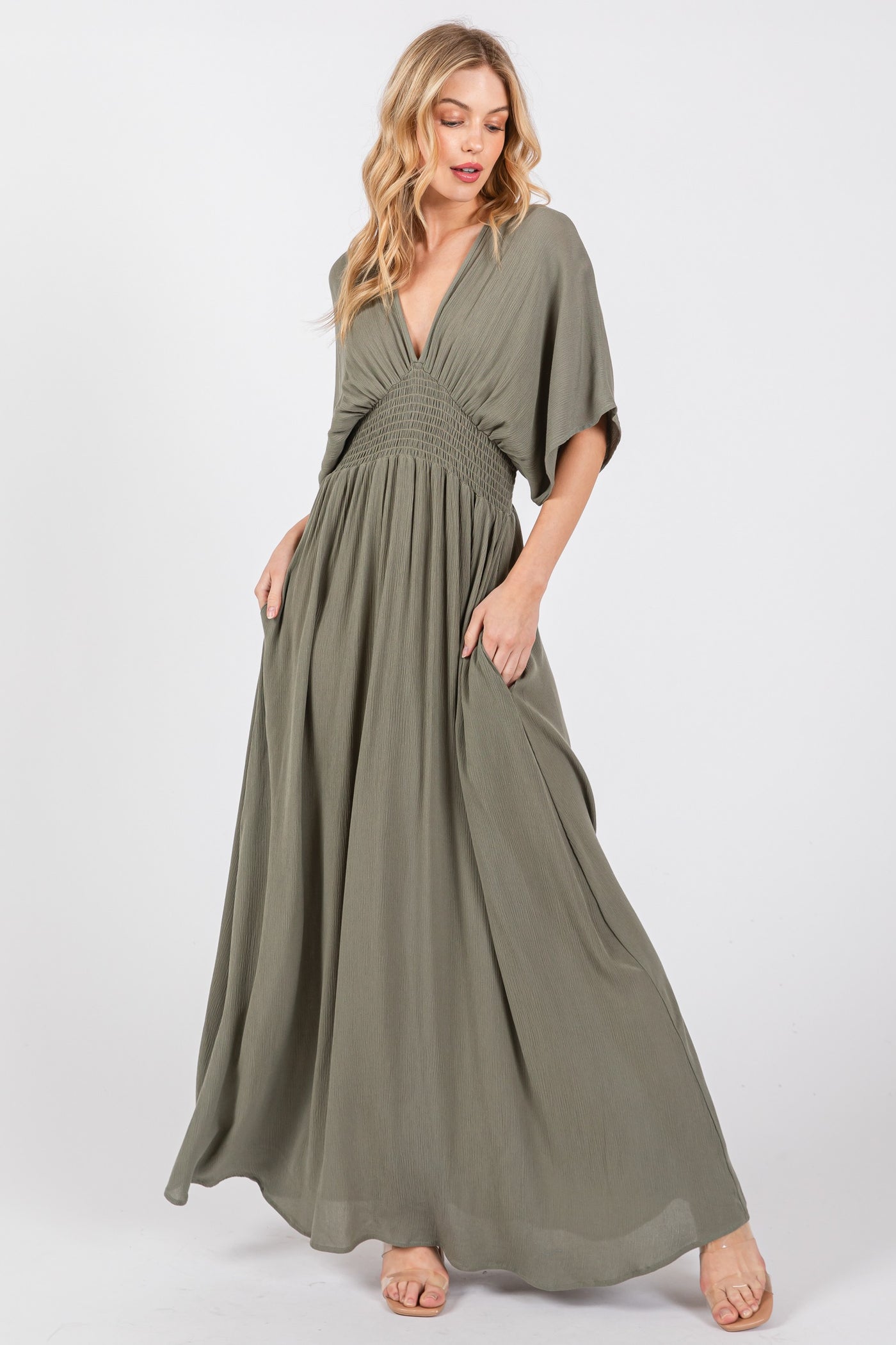 Woven Olive Maxi Dress