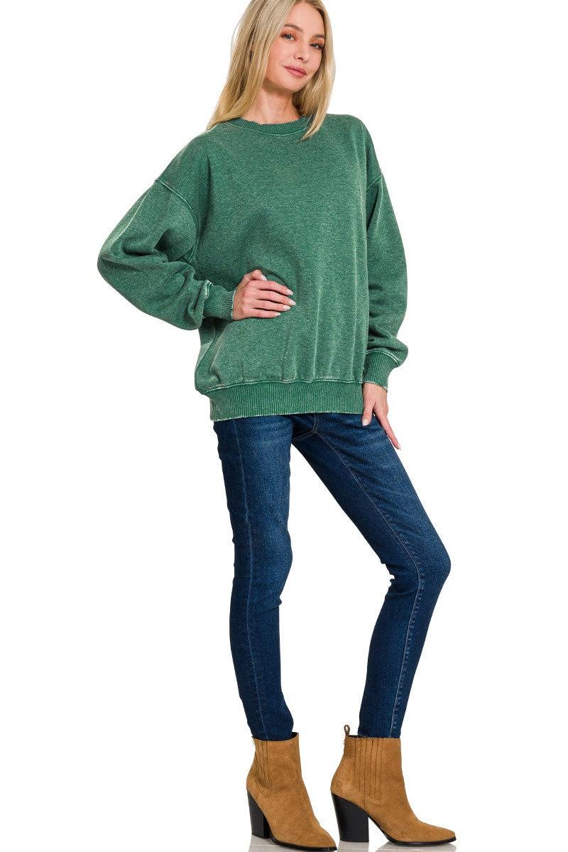 Hunter Green Fleece Crew Neck Sweater