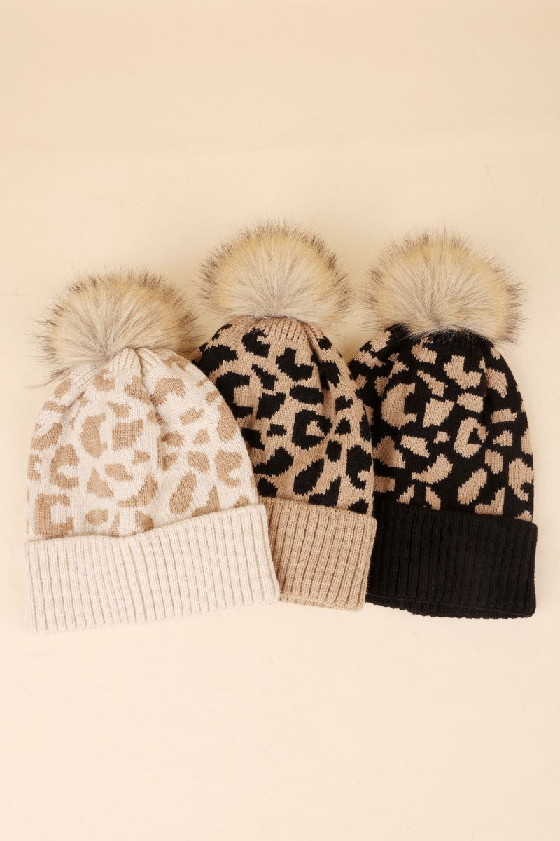 Leopard Pattern Knit Pom