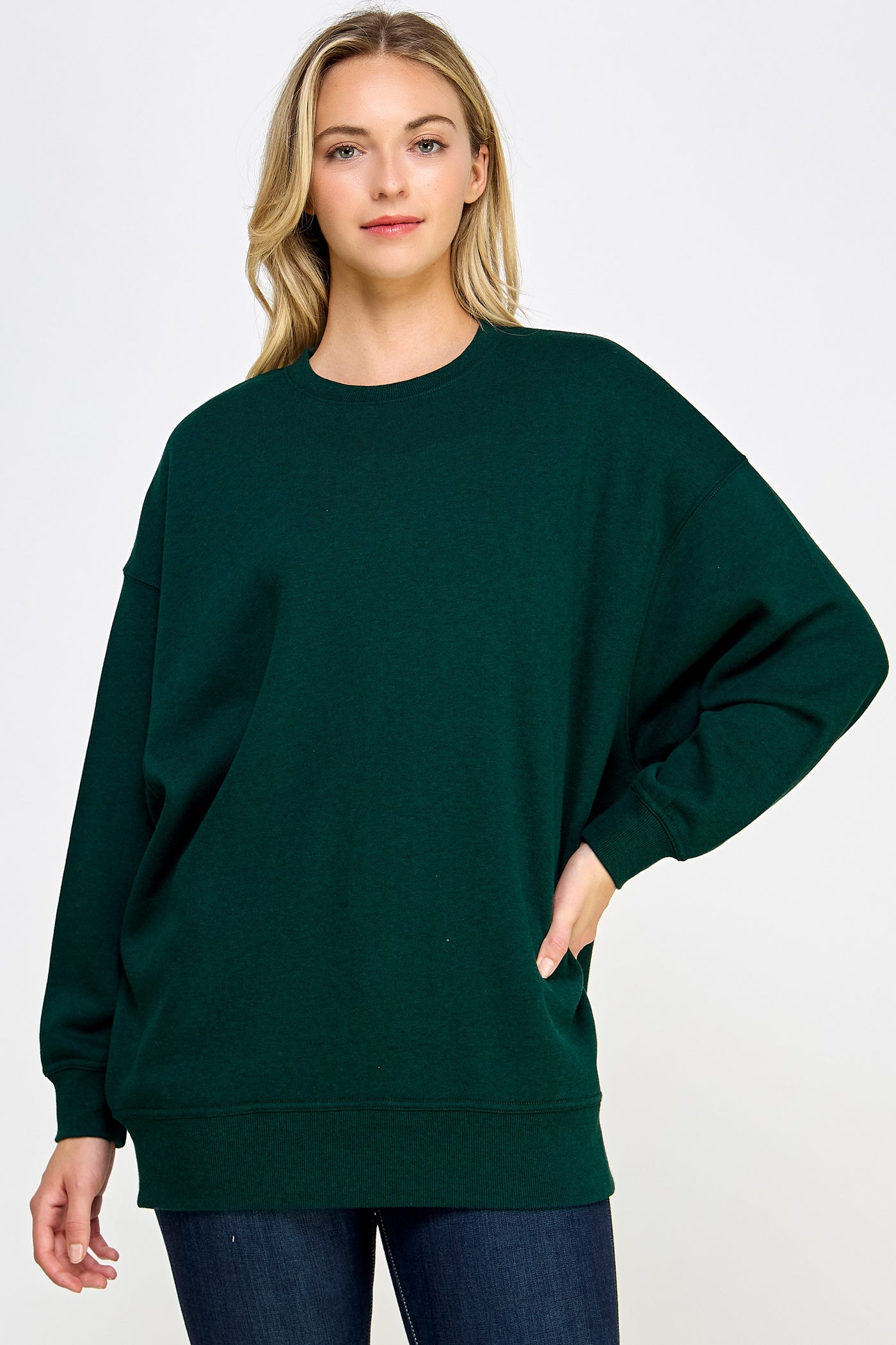 Fleece Relaxed Fit Crew Neck Sweater