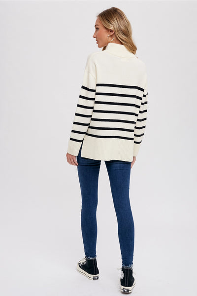 Quarter Zip Up Striped Pullover Sweater