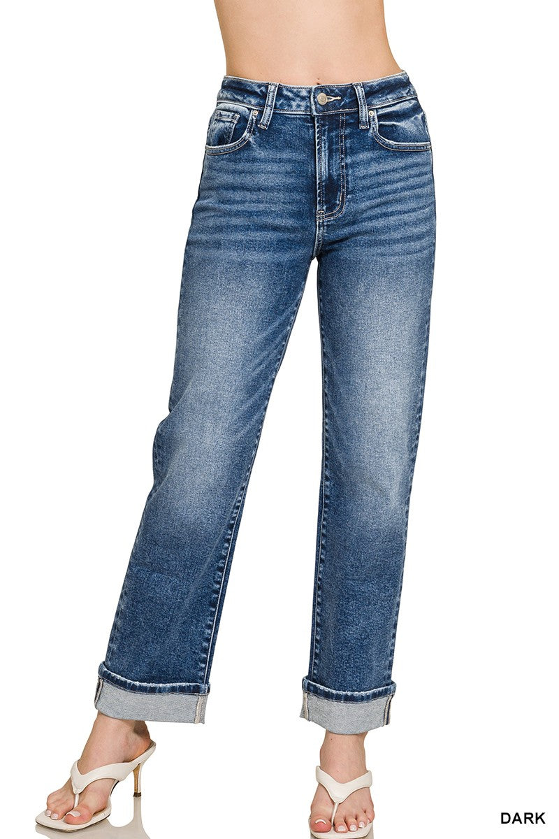 Cuffed Stretchy Straight Leg Pants