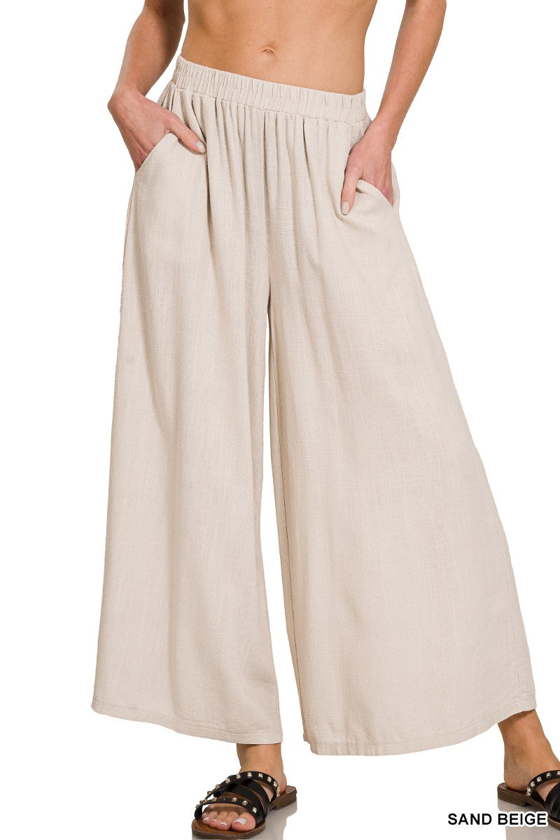 Linen Wide Leg Pants Shorter Inseam