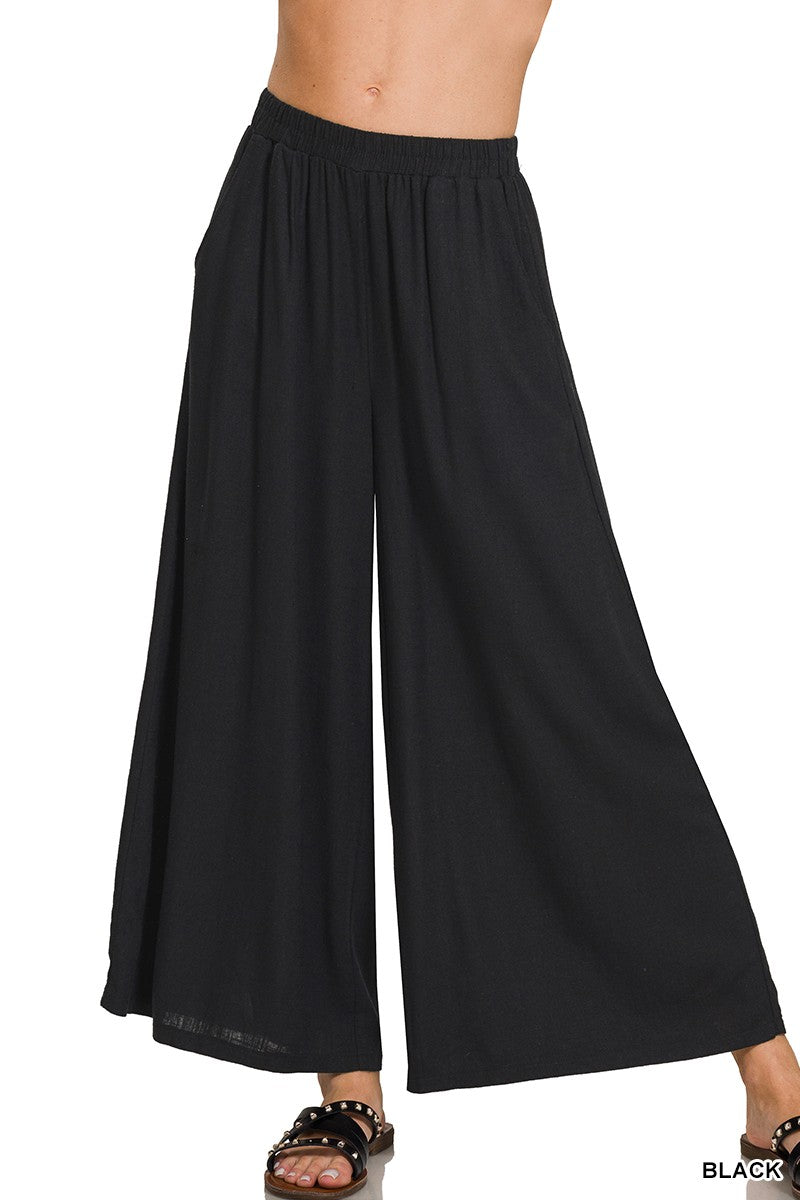 Linen Wide Leg Pants Shorter Inseam