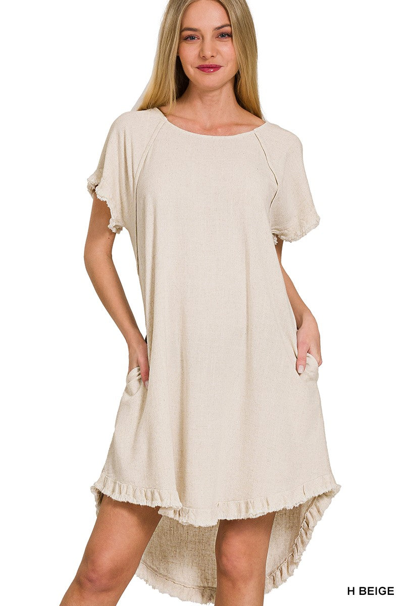 Linen Fringe Flowy Dress